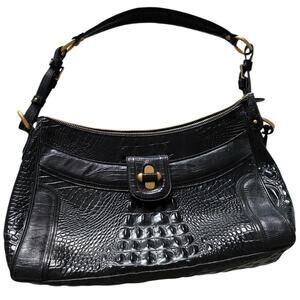 Brahmin Collection Esme Lizard Crocodile-Embossed Leather Shoulder Bag Black
